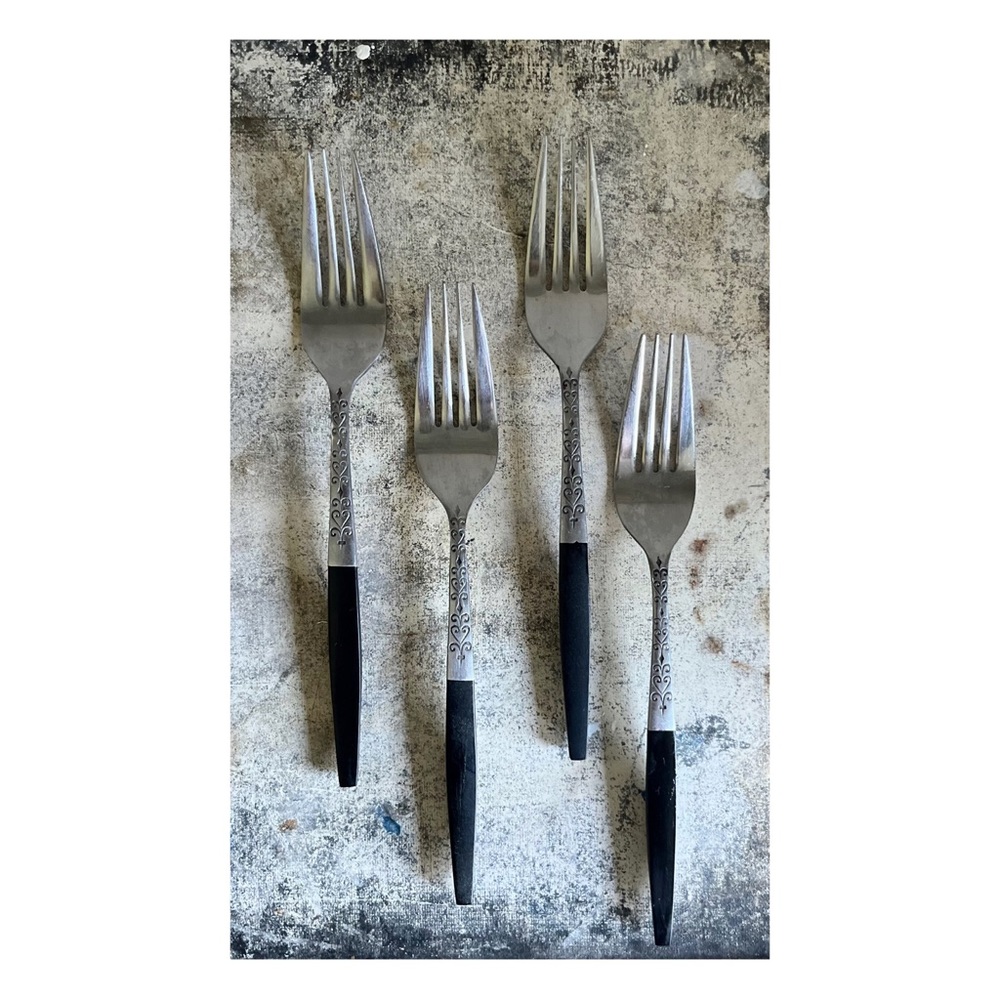 Interpur stainless steel canoe muffin style flatware set black handles 23 pieces